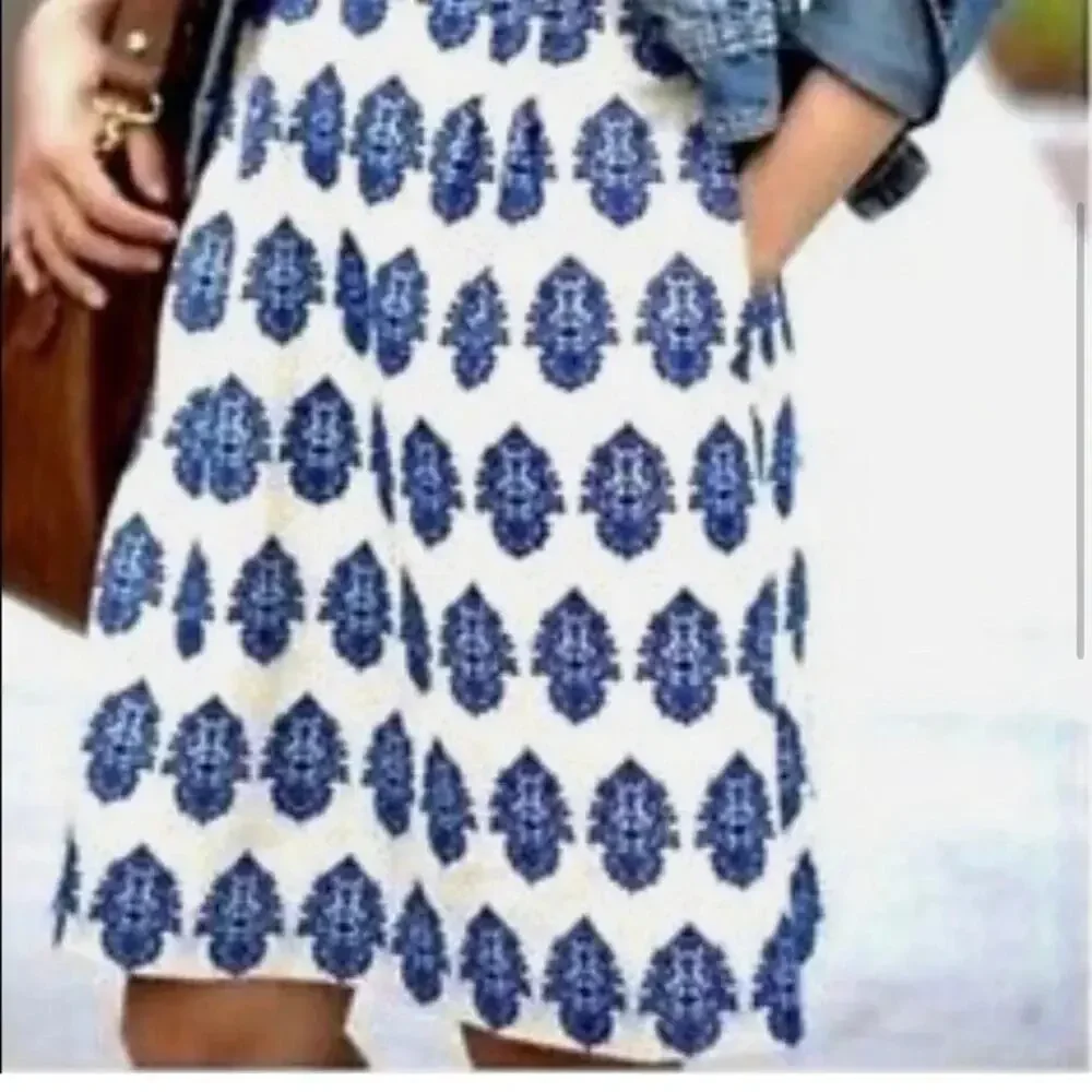 J. CREW FILIGREE-EMBROIDERED-STRAPLESS BEACH DRESS IVORY/BLUE SIZE 2